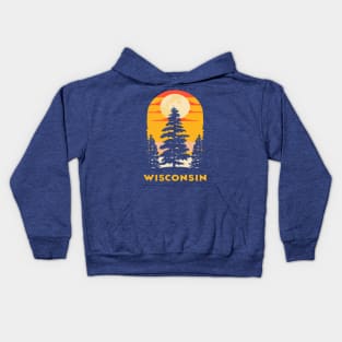 Wisconsin Tourism Trees and Sunset Graphic Kids Hoodie